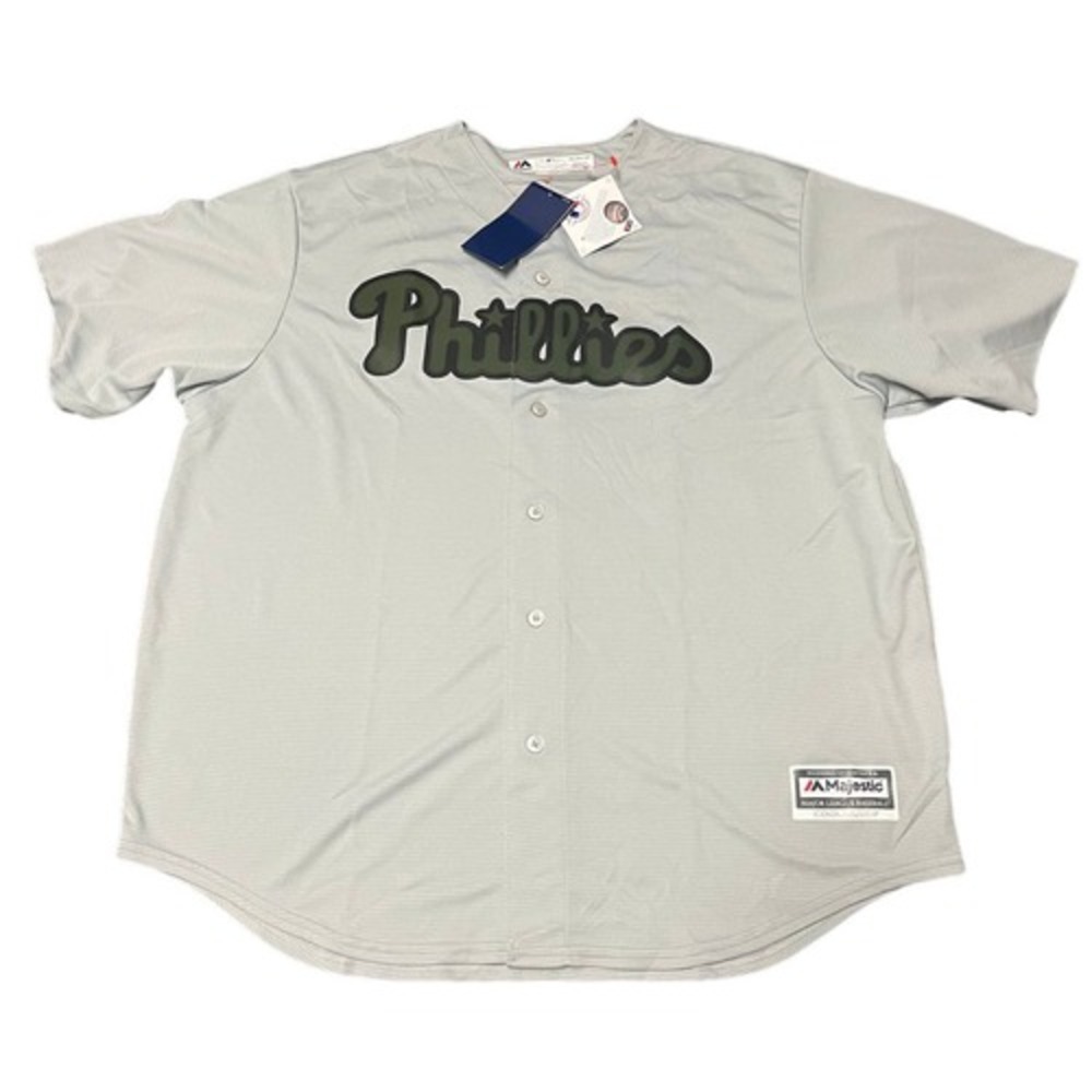 Philadelphia Phillies Brand New Majestic MLB Baseball Jersey Gray Green Size 2XL
